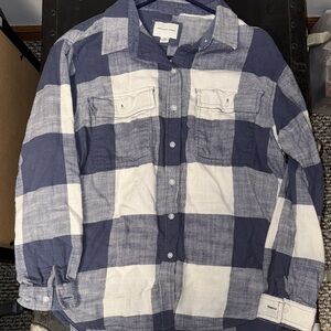 American Eagle Outfitters Navy and White Checkered Shirt